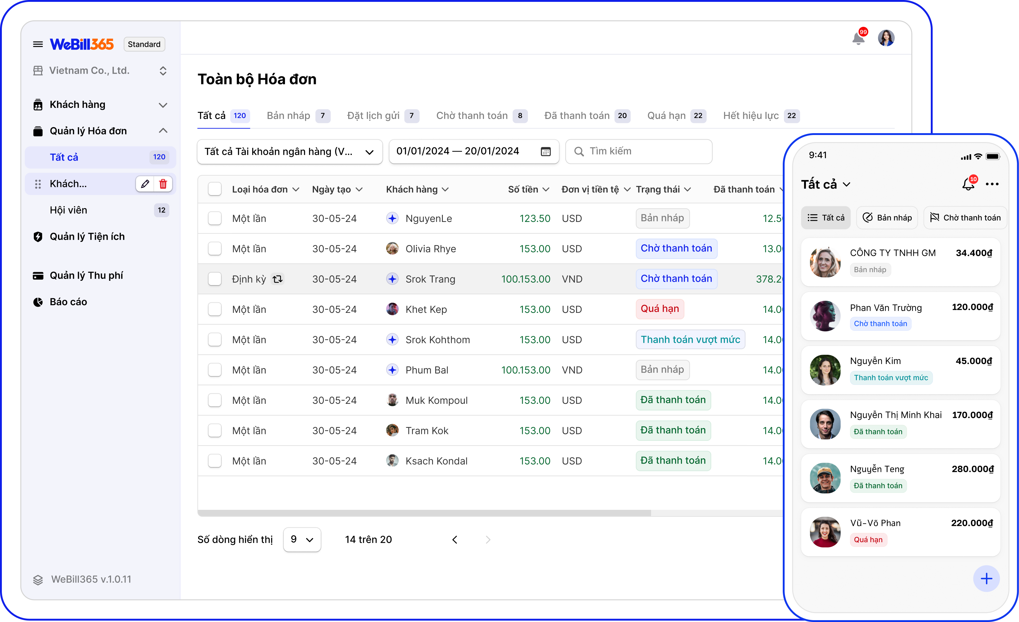 WeBill365 with PPCBank platform on both Web and Mobile